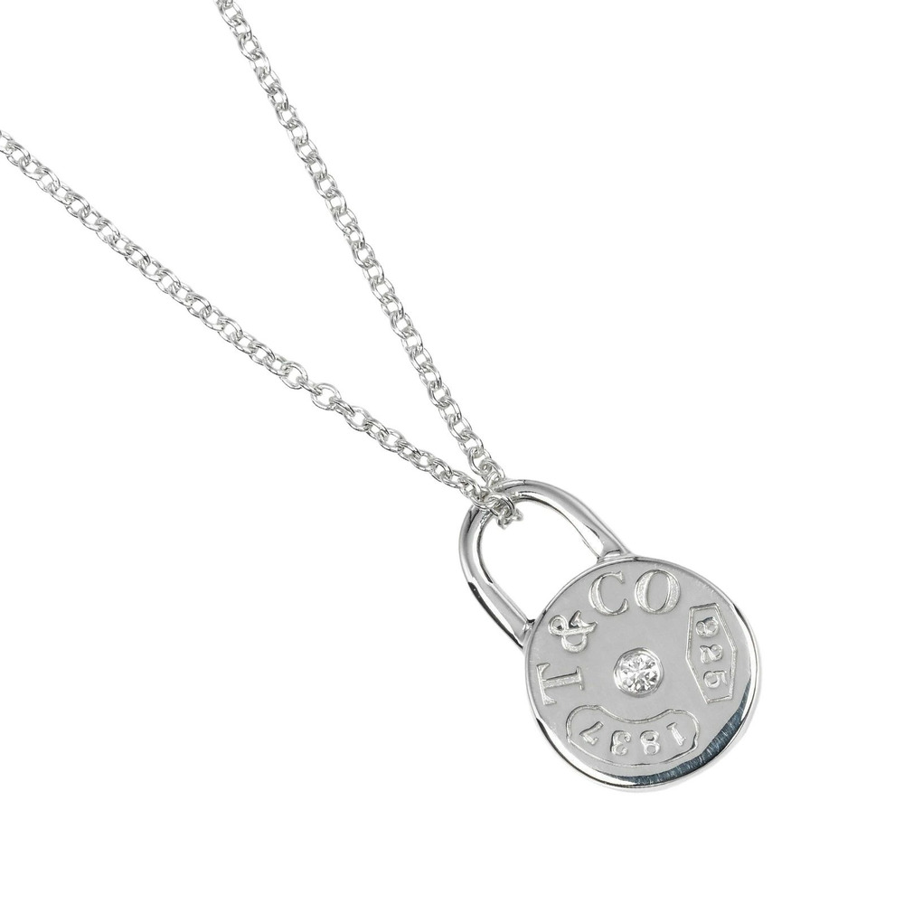 Tiffany Co Round Lock Necklace Sterling Silver Diamond